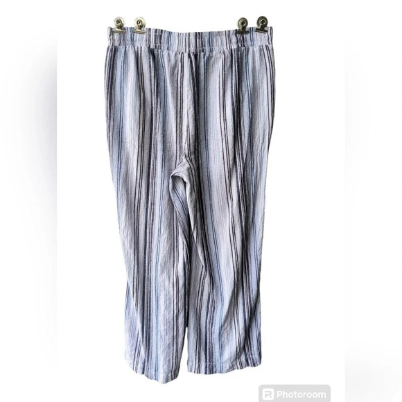 Briggs Women's Striped Linen Blend Pull on Wide Leg Pants, Resortwear Coastal, L - Picture 2 of 8